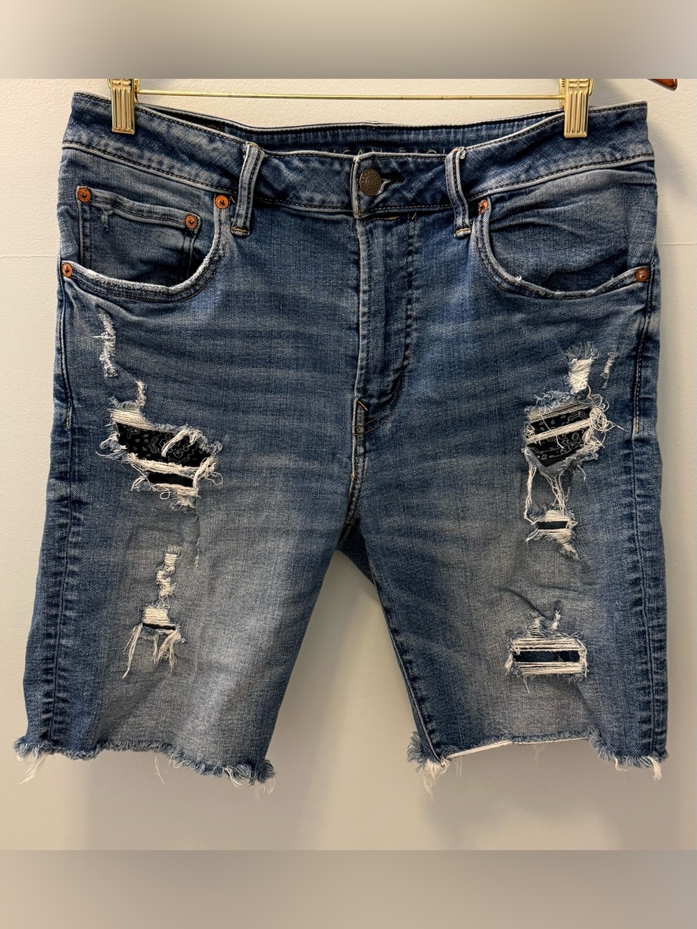 American Eagle Outfitters Distressed Dark Blue Denim Shorts